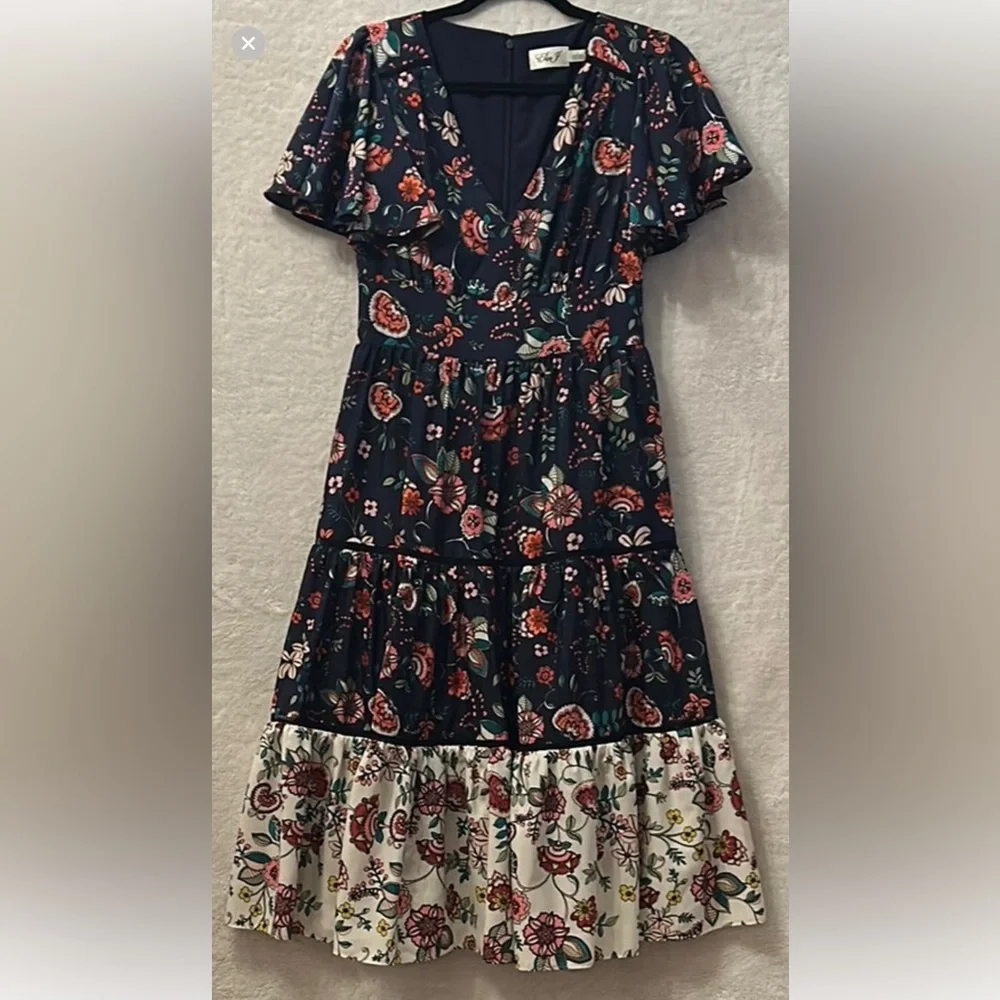 Eliza J Flutter Sleeve Tiered Fit & Flare Dress